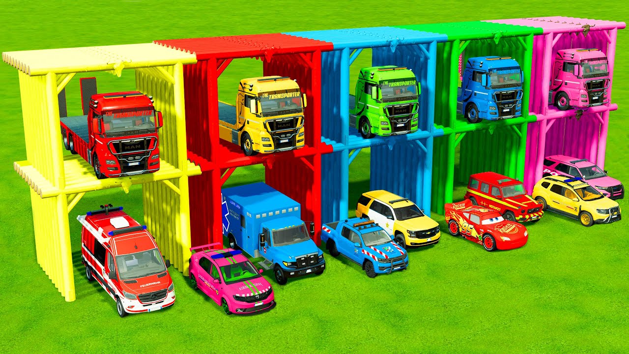 TRANSPORTING ALL POLICE CARS and AMBULANCE EMERGENCY VEHICLES WITH MERCEDES POLICE TRUCKS ! FS22