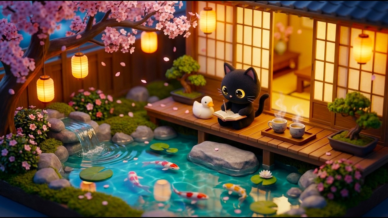 Lofi Cat Jazz Sakura Garden will Calm Your Soul 🌸🎏 Jazz Lofi for Study
