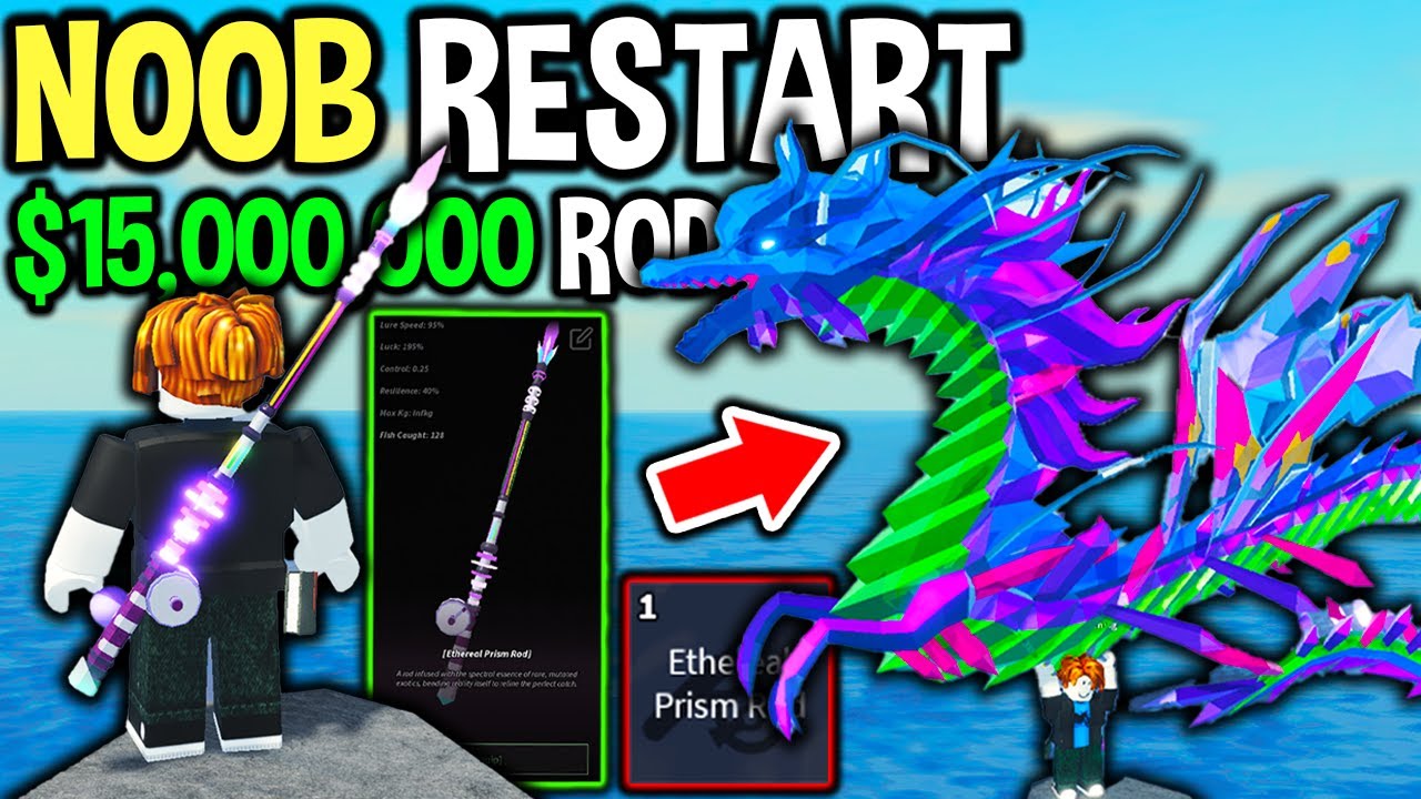 NOOB RESTARTS With $15,000,000 ROD in Roblox Fisch..