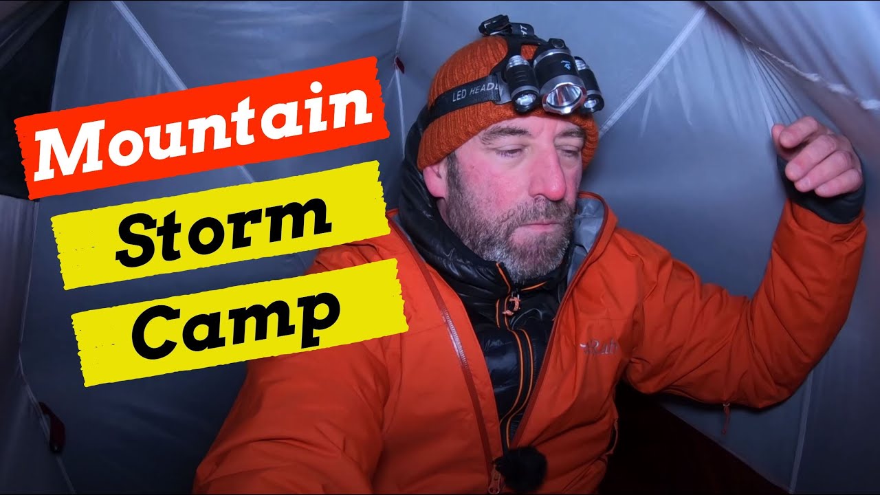 Mountain Camp in Strong Winds.