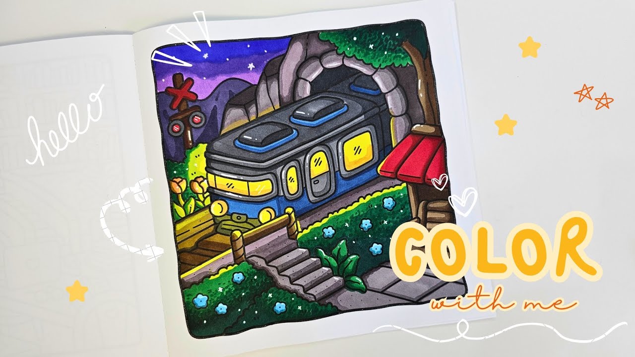 Color with Me | Cozy Corner by Coco Wyo - Train | Ohuhu Alcohol Markers 🚂✨🌌