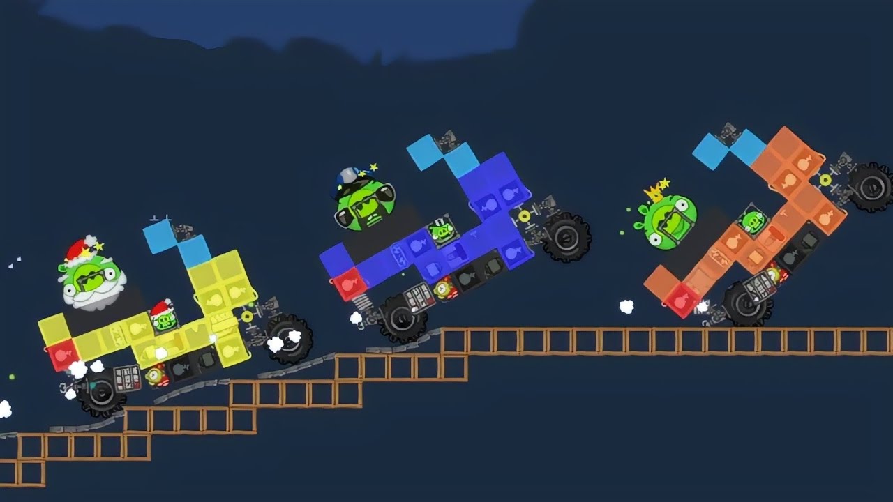 Гонка на скутере и авария на полосе препятствий - Bad Piggies