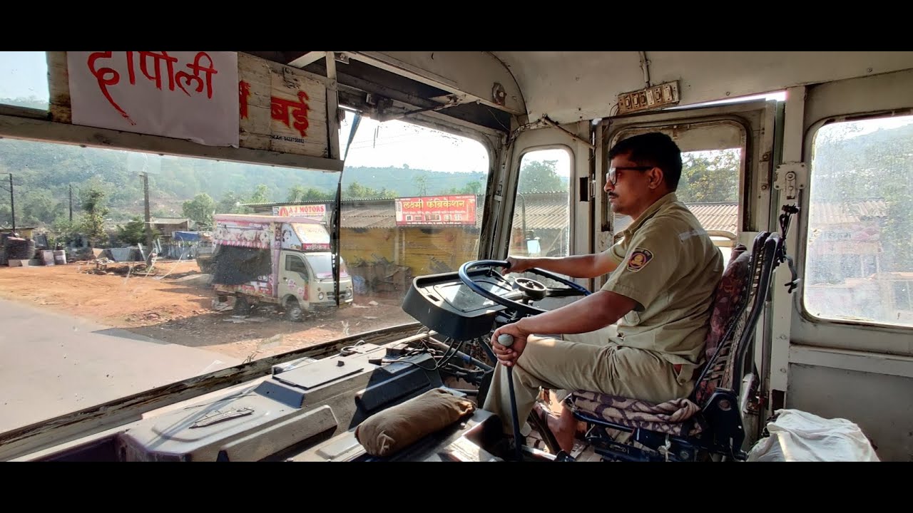 DAPOLI TO MUMBAI : FULL JOURNEY : MSRTC SEMI LUXURY HIRKANI ST BUS CABIN RIDE