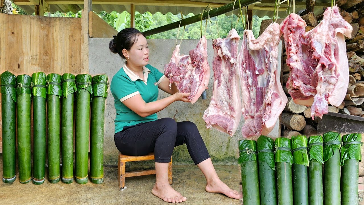 Traditional way to preserve pork: Process & Preserve Pork with Bamboo tubes - Cooking