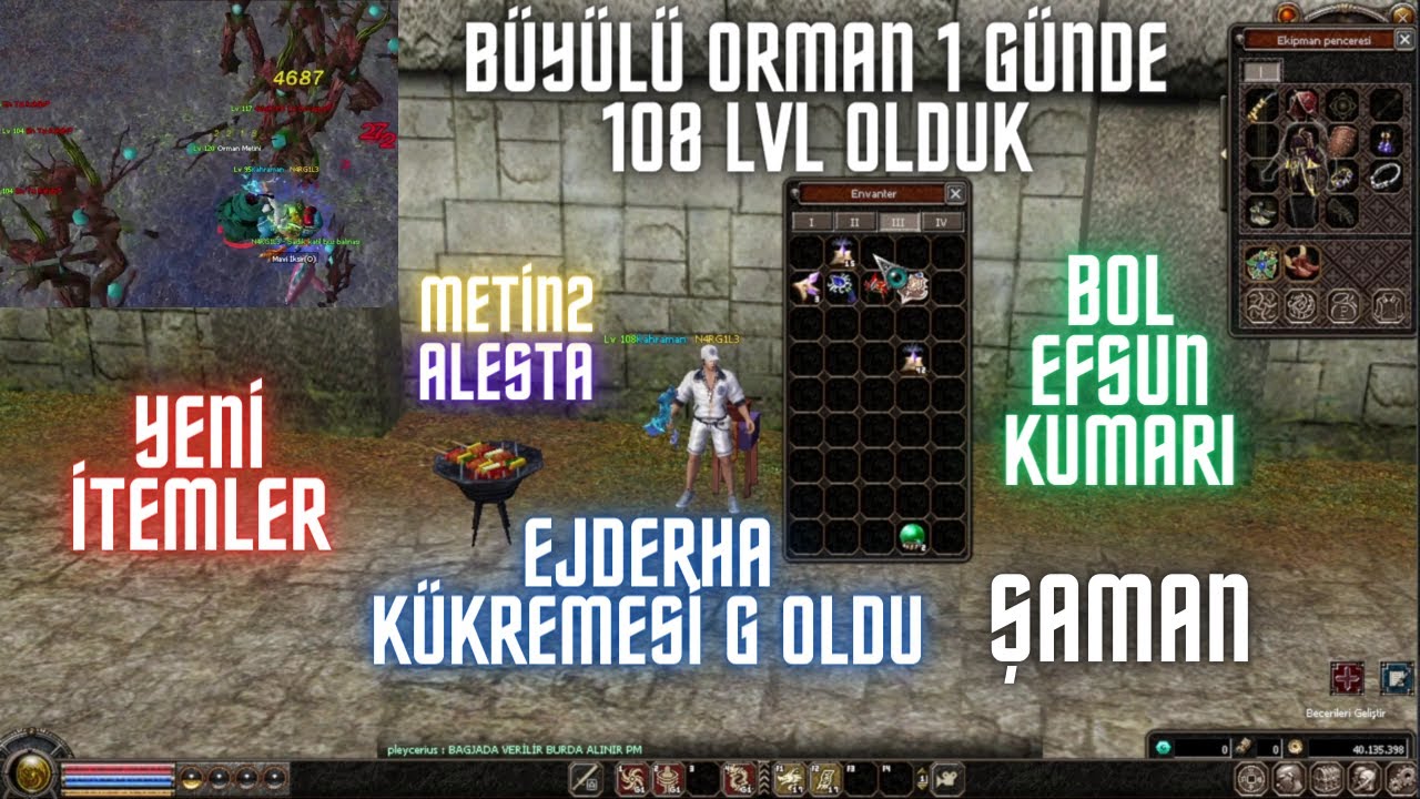 ALESTA ŞAMAN İLE BÜYÜLÜ ORMANDA 1 GÜNDE 108 LVL OLDUK ! YENİ İTEMLER EFSUNLADIK ! I Metin2 TR Alesta