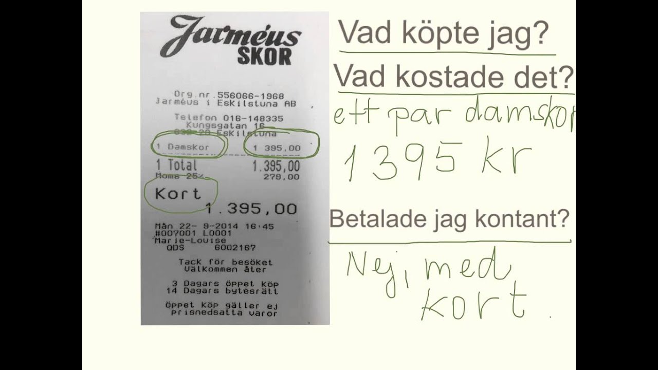 Sfi A/B: Ett kvitto (skor) - läsa och förstå