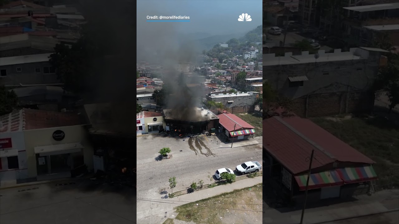 Drone footage show burning cars, building in Puerto Vallarta after cartel leader killed