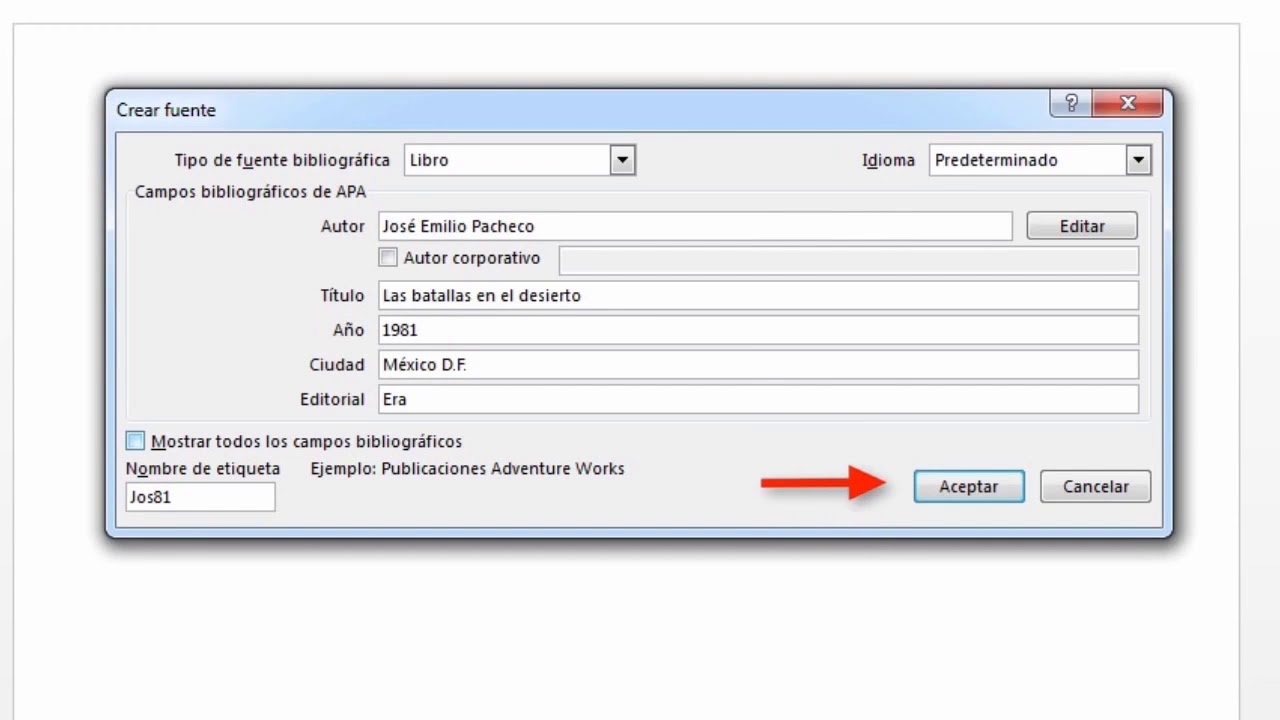 Insertar cita en Word