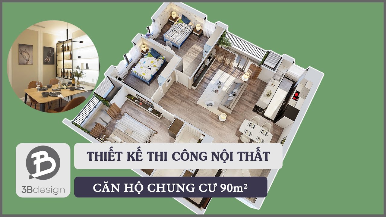 Thiết kế thi công nội thất căn hộ chung cư 90m2 3 Phòng Ngủ | 3B Design
