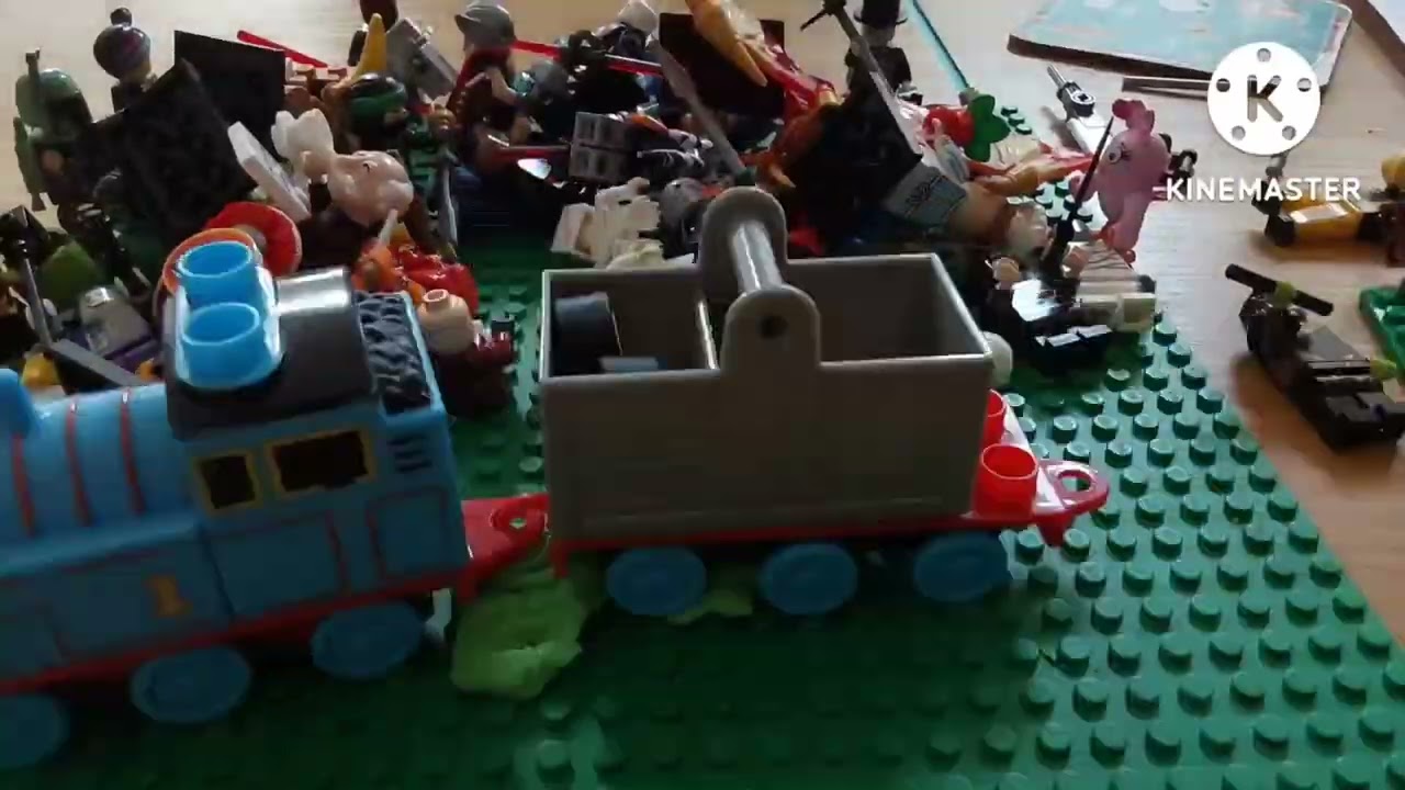 LEGO Kermit the Frog gets ran over by Thomas the Tank Engine (Stop Motion )