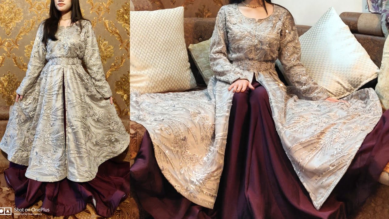 New party wear gown | long dress cutting & stitching | long frock l shrug dress
