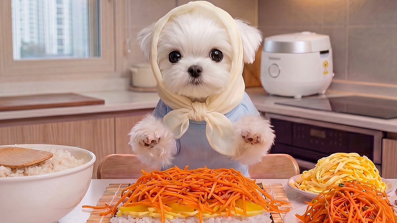 봄소풍 김밥 만들기 x 말티즈가 해주는 요리 (ft. 비장한 전투 먹방)｜Maltese Puppy Makes Spring Picnic Gimbap