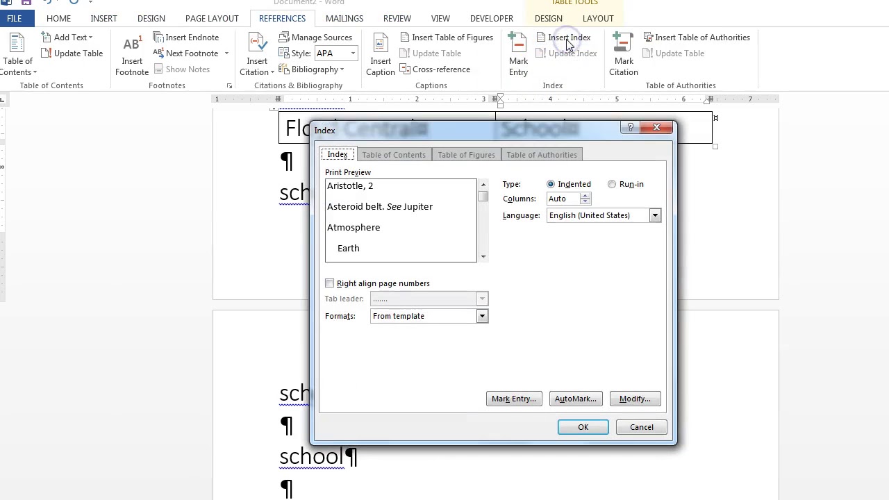 Automark index entry in Word
