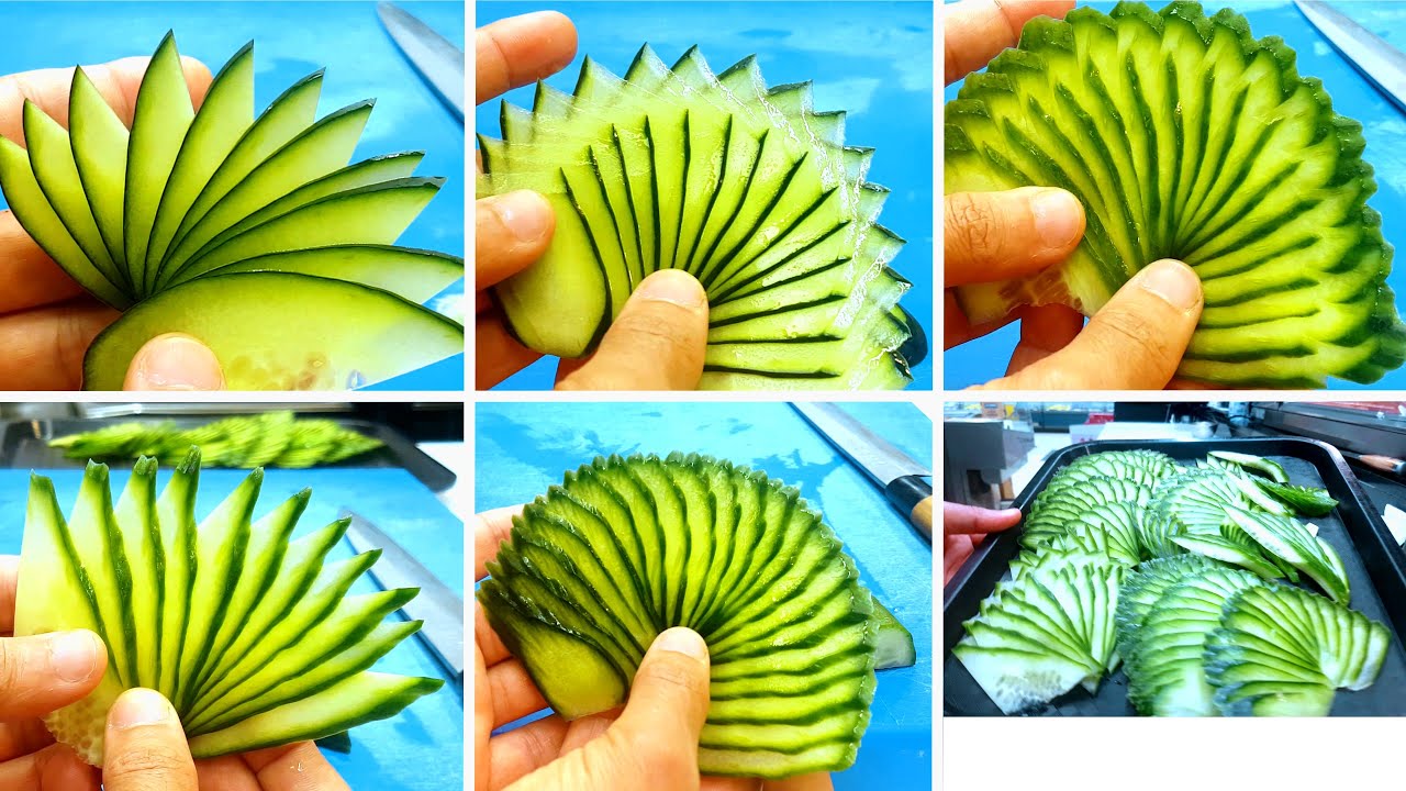 How to slice cucumber for sushi II cucumber fan garnish II cucumber decoration for sushi