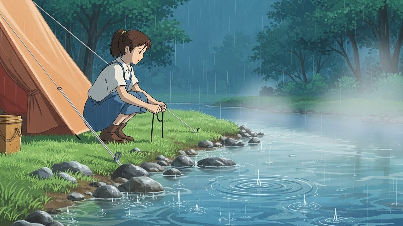 Solo Camping in Heavy Rain by the River | Cozy Anime Vibes🌧️☔