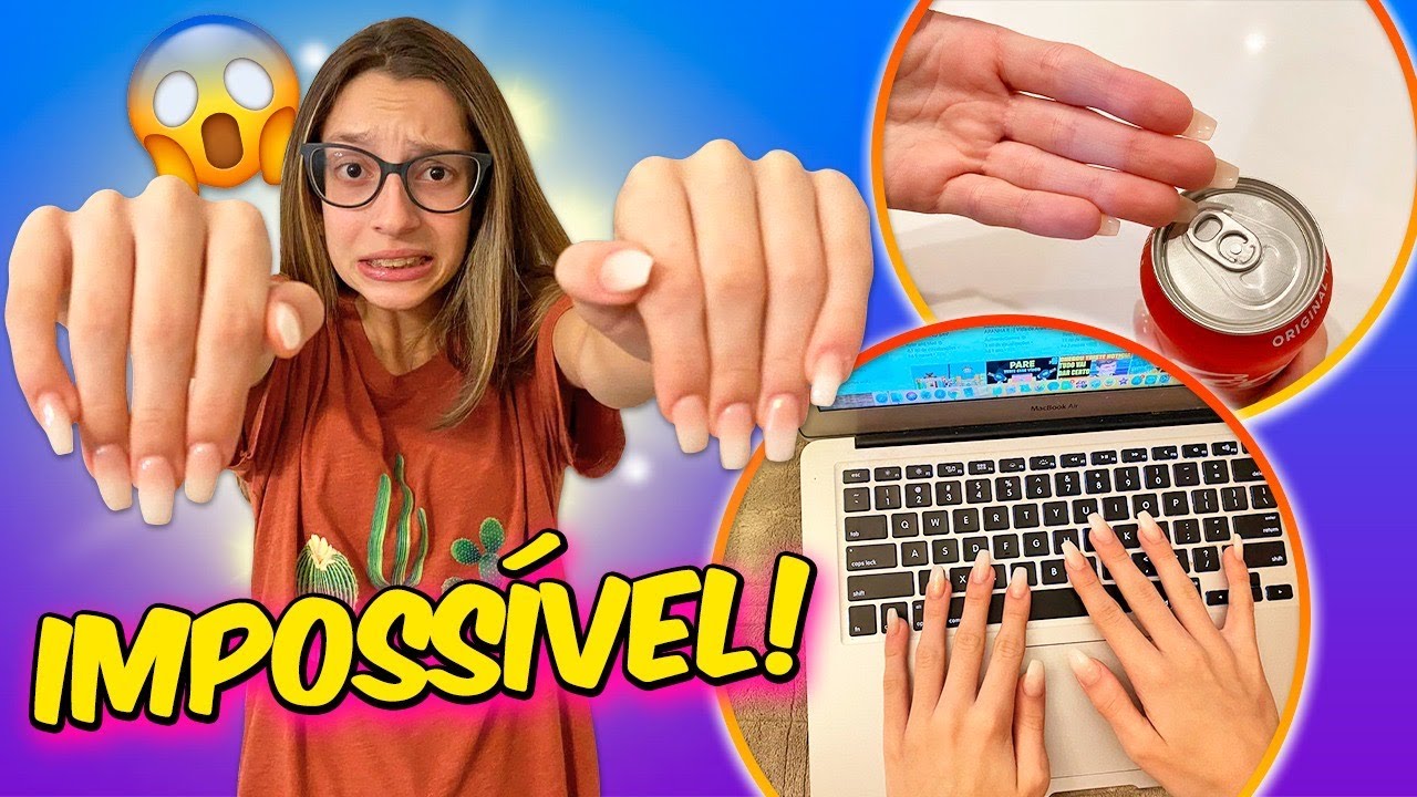 😂 24 HORAS COM UNHAS GIGANTES - COLOQUEI UNHA DE ACRÍLICO PELA PRIMEIRA VEZ - TRANSFORMAÇÃO