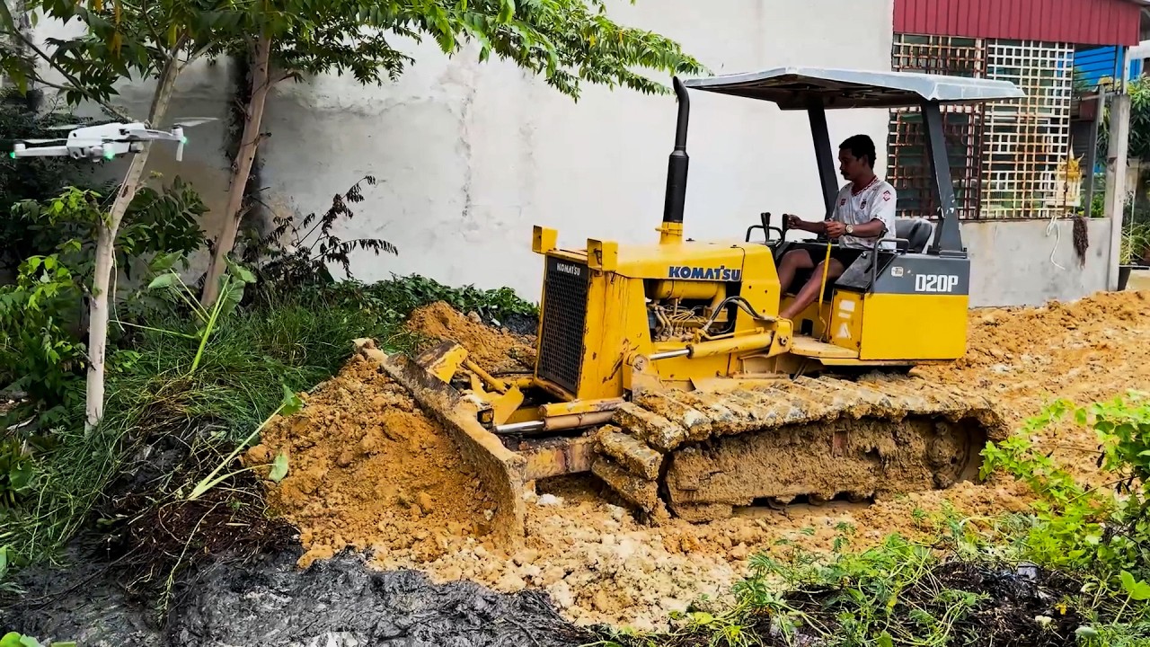 Perfectly New Project! Landfill Using Skills Dozer D20P Pushing RockSoil with Dump Truck 5Ton