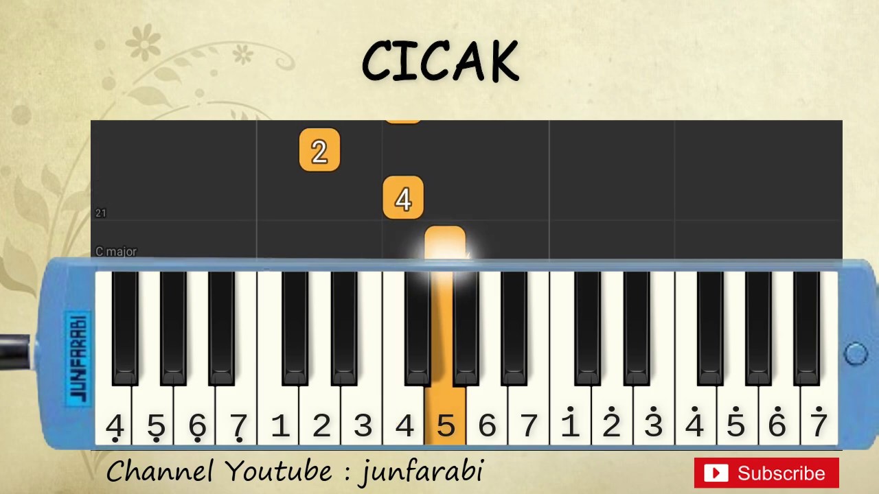 not pianika cicak - tutorial belajar pianika lagu anak - not angka cicak di dinding