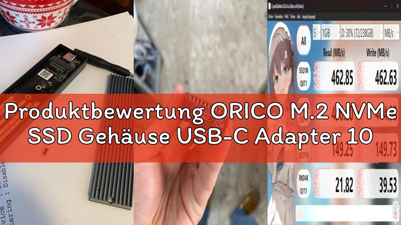 Produktbewertung ORICO M.2 NVMe SSD Geh&auml;use USB-C Adapter 10Gbps USB3.2/ USB3.1 Gen2 f&uuml;r PCIe NVMe M