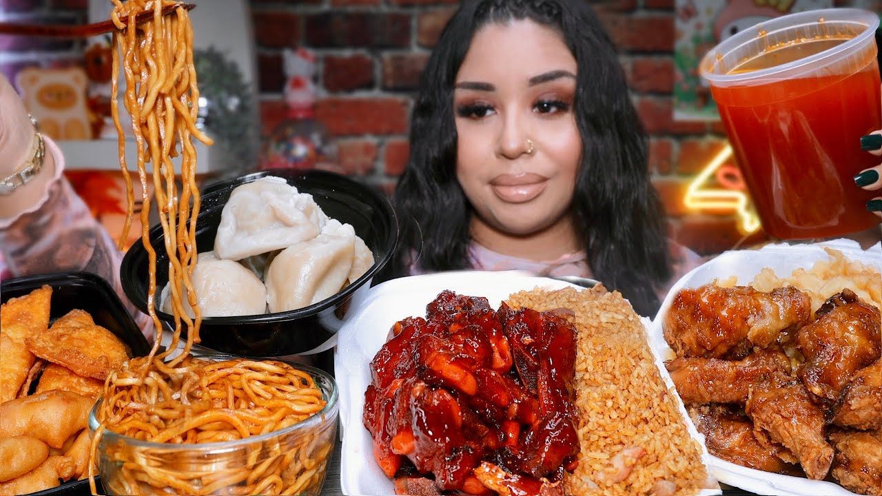 CHINESE FOOD TAKEOUT MUKBANG ASMR (eating sounds)