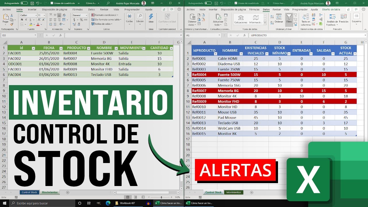 Cómo hacer un Inventario y Control de Stock en Excel con Entradas, Salidas, y Alertas