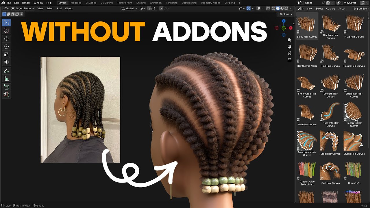 Как сделать косички в Blender?