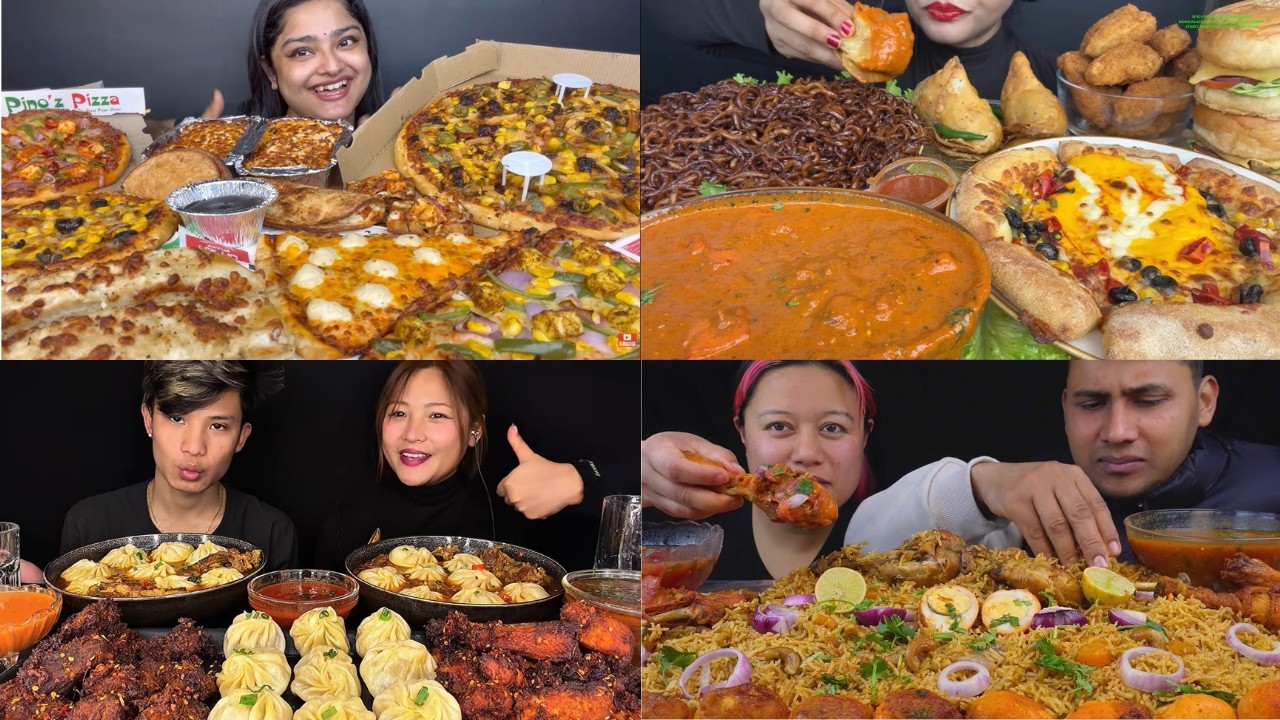 SPICY PIZZA EATING CHALLENGE,MOMO,BLACK BEAN NOODLES,BUTTER PANEER,STREET FOOD CHALLENGE,EATING SHOW