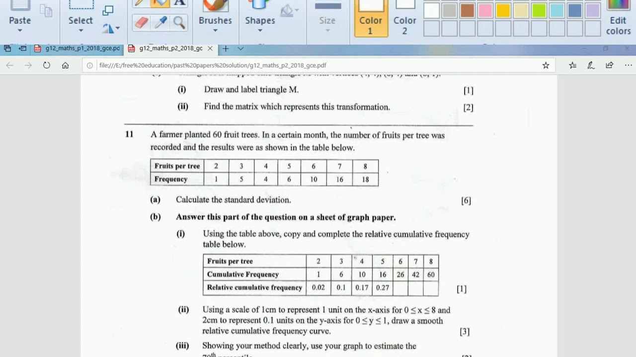 ECZ Mathematics Past Paper 2 2018. Вопрос 11. Расчет стандартного отклонения сгруппированных данных