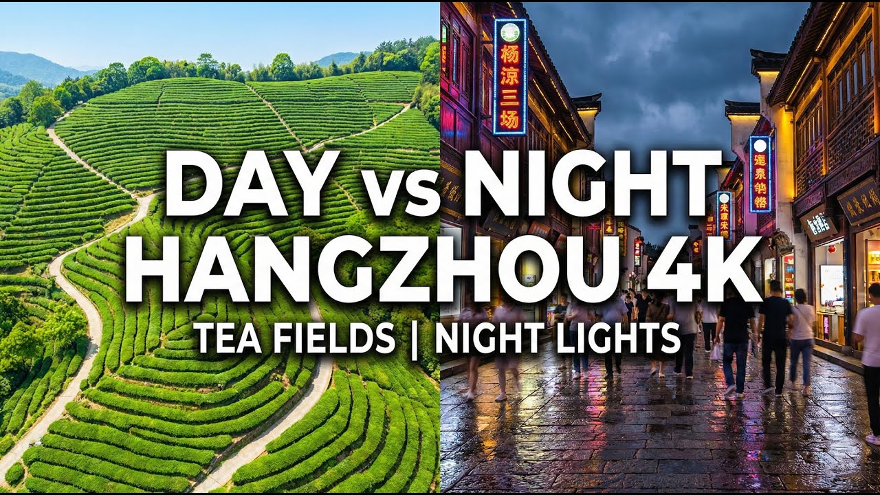 4K Walking Tour | Longjing Tea Plantations Day Walk | Hangzhou City Night Walk | Phuc Nguyen