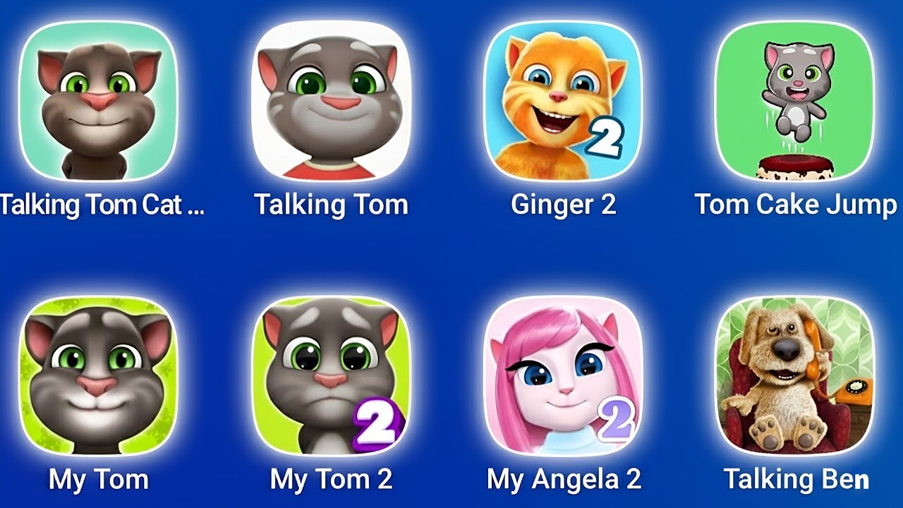 Talking Tom Cat Old vs Tom Cat New, My Tom 1 & 2, My Angela 2, Ginger 2, Talking Ben, ToM Cake Jump