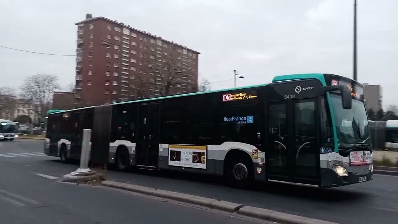 Bus 105 RATP - Passage d'un Citaro GC2 N°5438 à Porte des Lilas en direction de Mairie des Pavillons