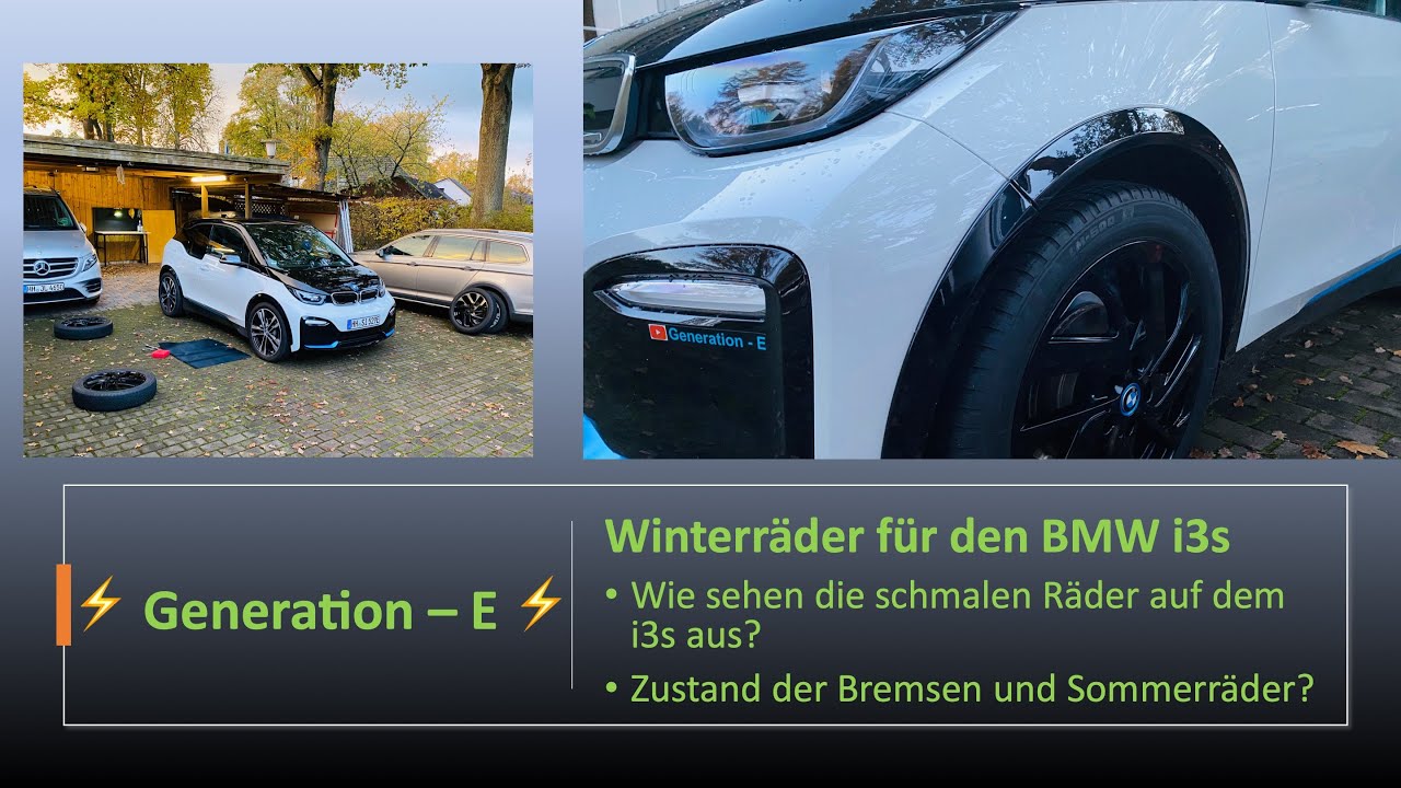 Montage der Winterräder am BMW i3s. Wie sehen Bremsen und Sommerreifen aus? Gummimatten für Innen!