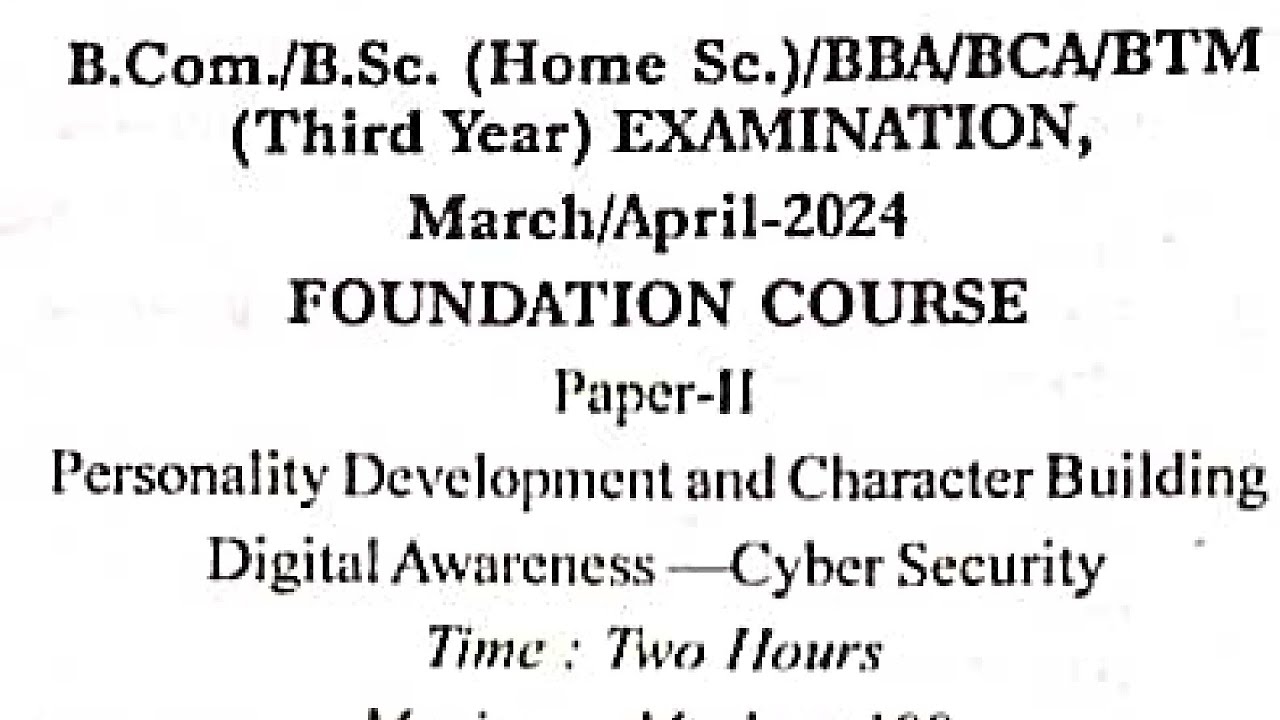 THIRD YEAR👉SOLVED PAPER FOUNDATION COURSE-2📌Personality/ Cyber Security📌JIWAJI UNIVERSITY20APRIL2024