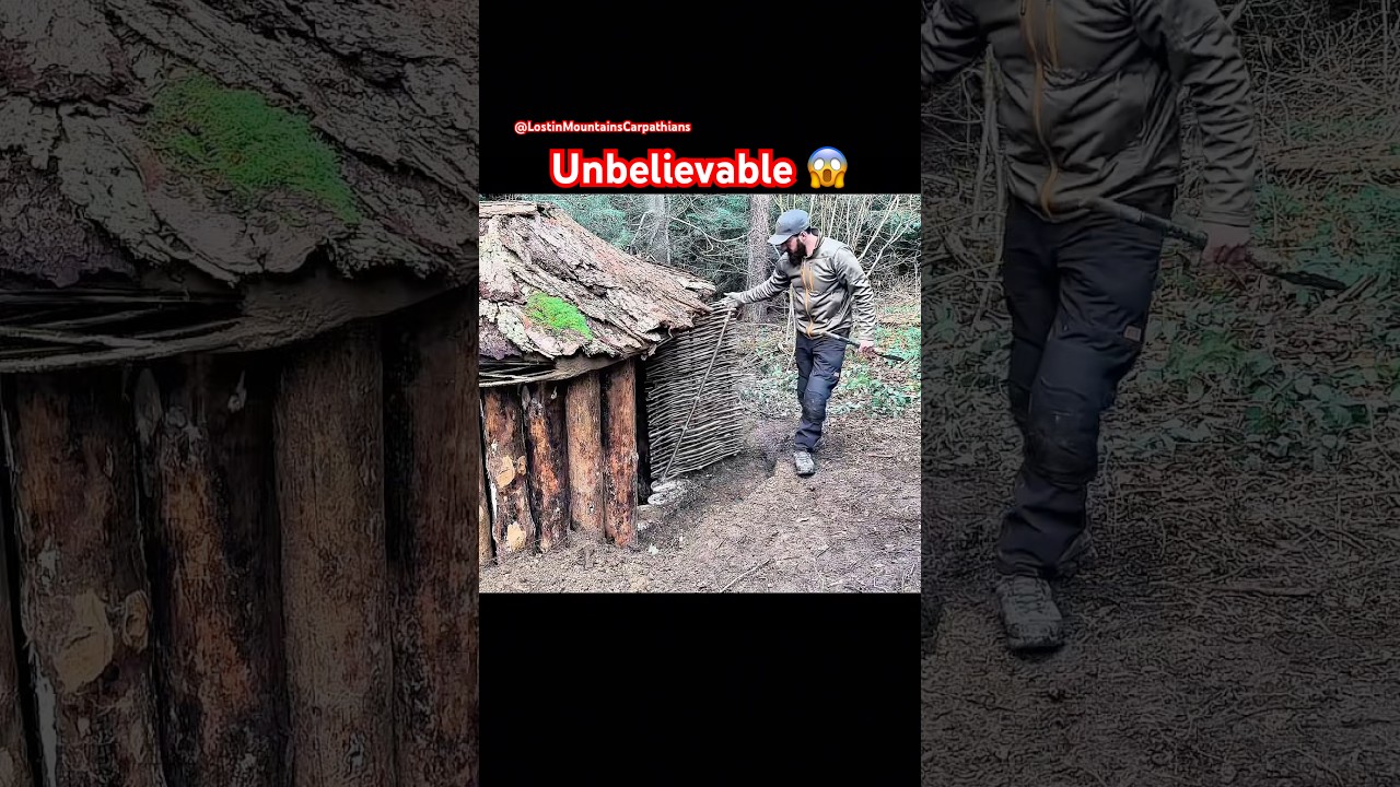 You Won&rsquo;t Believe This Log Cabin Build 😱🪵 #bushcraft #survival #camping #logcabin