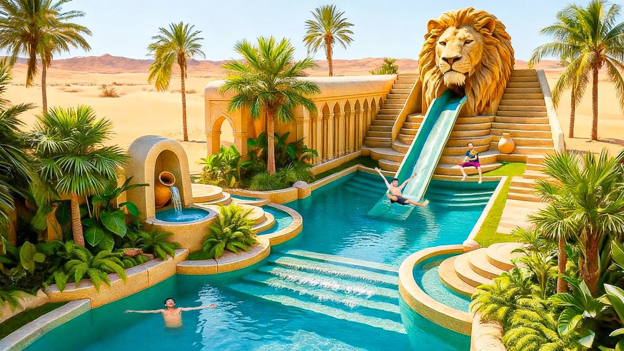 Unbelievable! Building a 1Million-Dollar Desert Resort with a Lion-Shaped Pool Using Primitive Tools