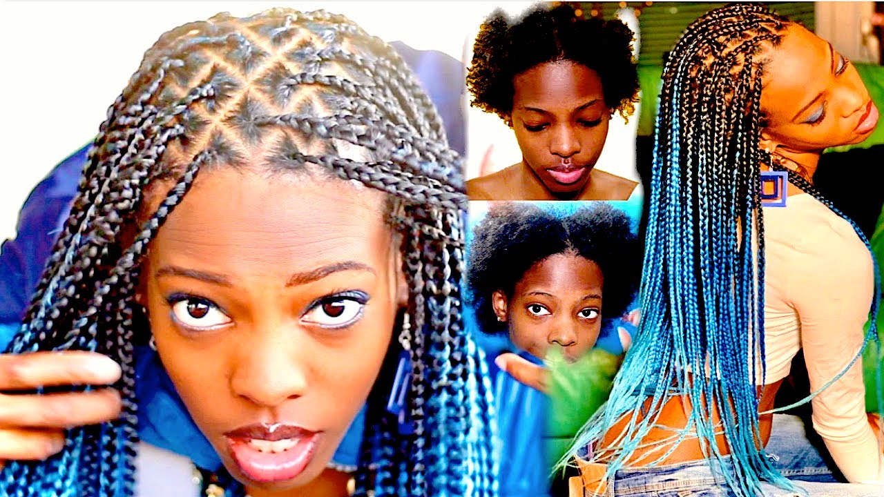 1st time doing Small Knotless Braids on my Short Hair | Diamond Parts | Blue Ombre Braiding Hair