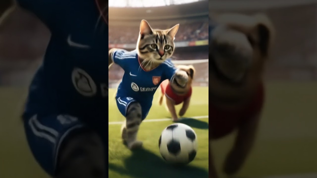 dogs and cats playing Football