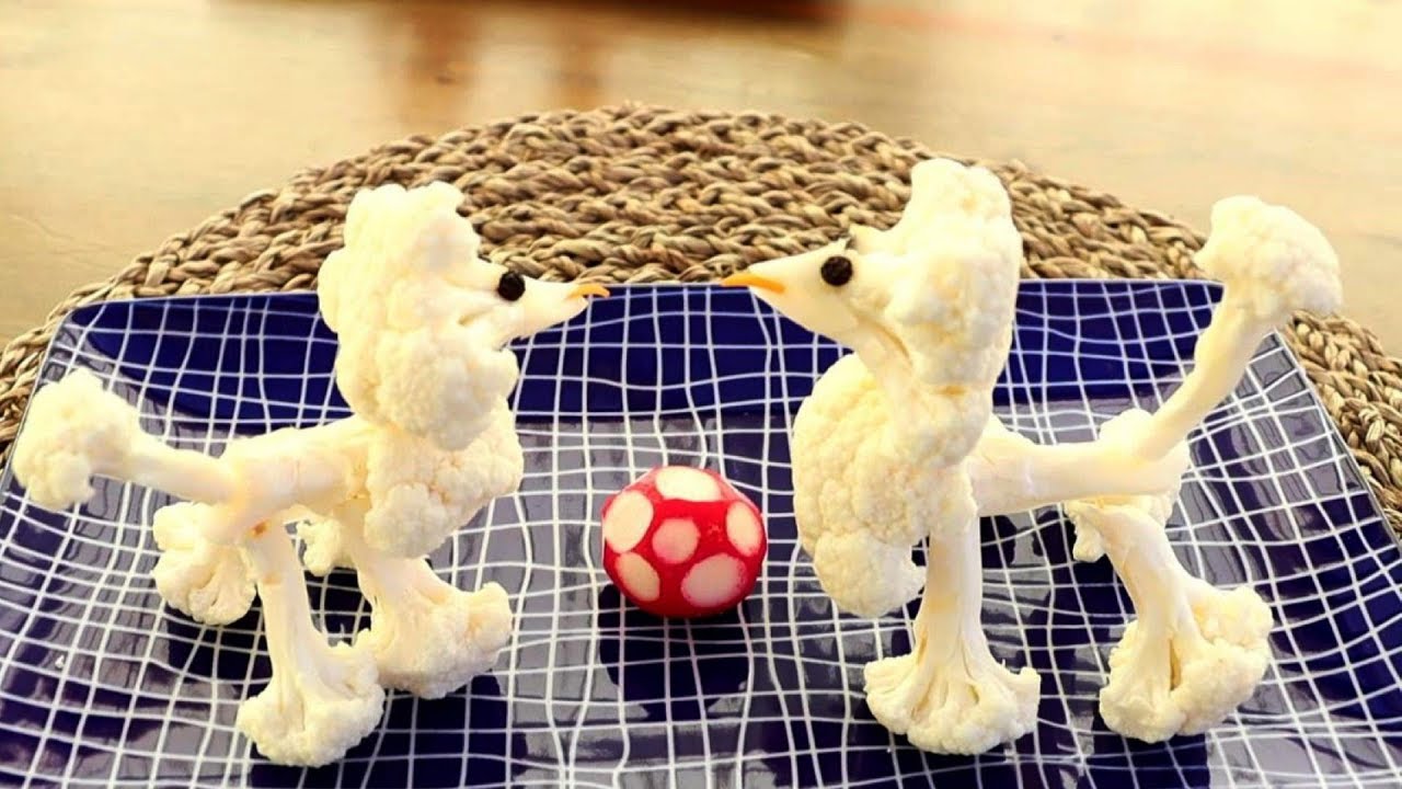 Vegetable Carving Cauliflower Dog - Food Art Animals Videos