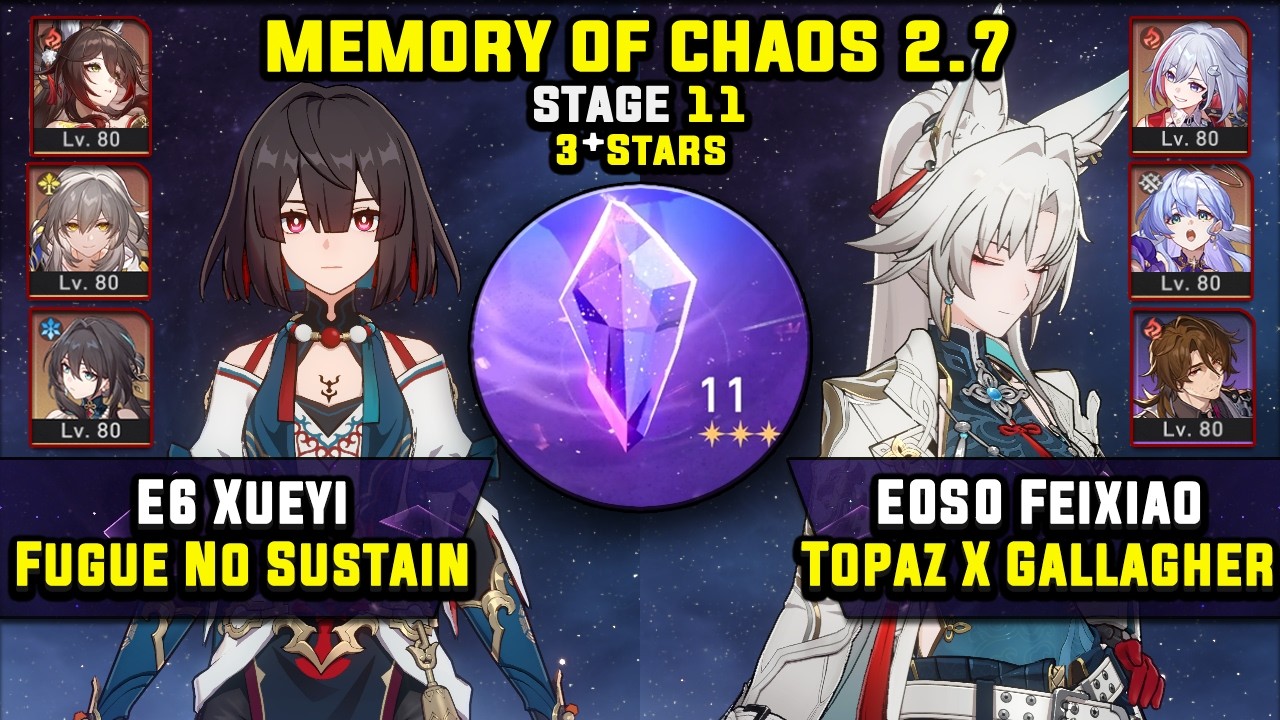 E0 Fugue Team W/ Xueyi & E0 Feixiao Carry W/ Topaz (3 Stars) Memory Of Chaos 11 Honkai Star Rail 2.7