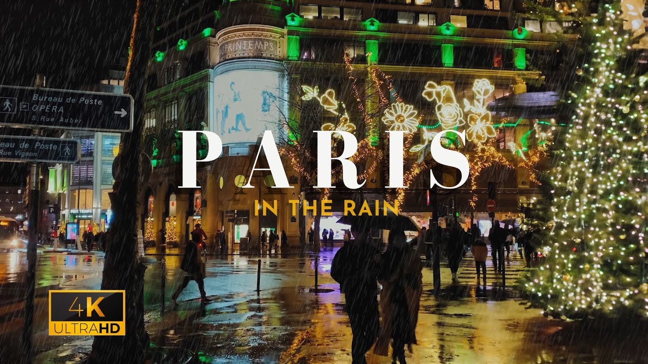 🇫🇷Прогулка под дождливым Парижем ночью | Париж 4K | Прогулка по Парижу | Париж, Франция