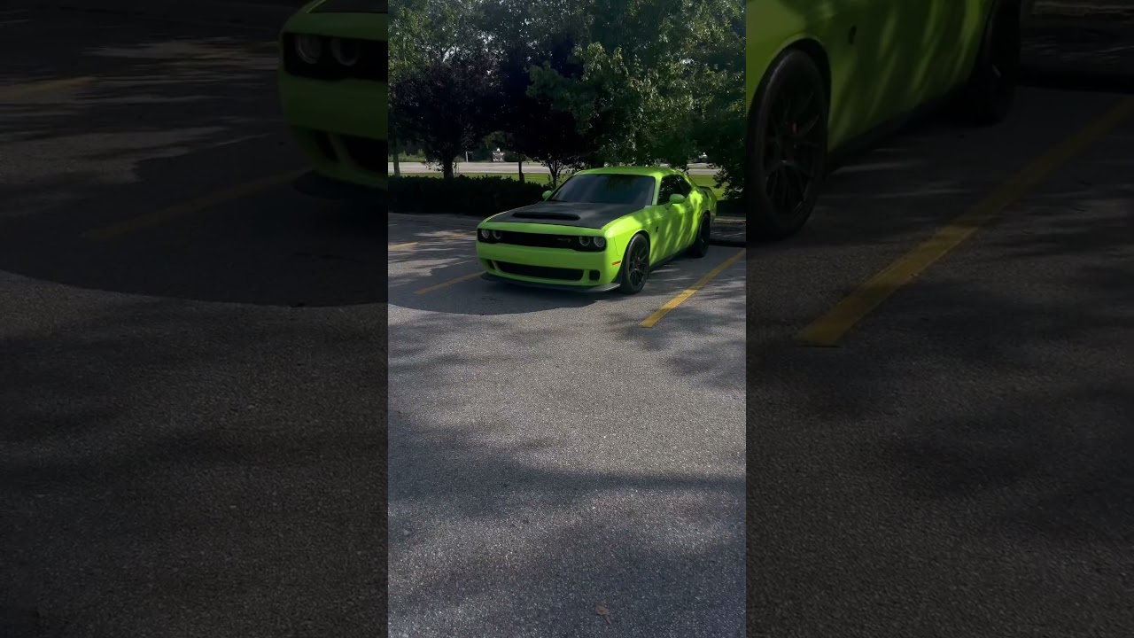 sublime green hellcat challenger with demon hood😮&zwj;💨 #dodge #hellcat #dodgehellcat #srt
