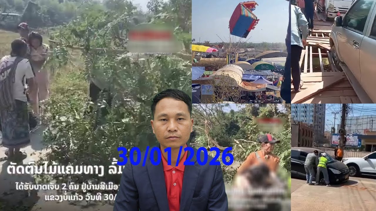 30/01/2026 Ntov ntoo loj ntawm kev tsheb ntoo vau lo tai 3 niam tub tab tom tsav tsheb
