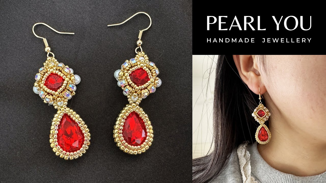 Christmas Red Gemstone Pearl Earrings Tutorial, Handmade Jewellery Tutorial by PEARL YOU 2024