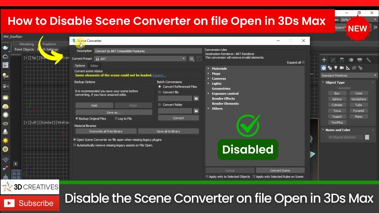 How to Disable Scene Converter on file open in 3Ds Max