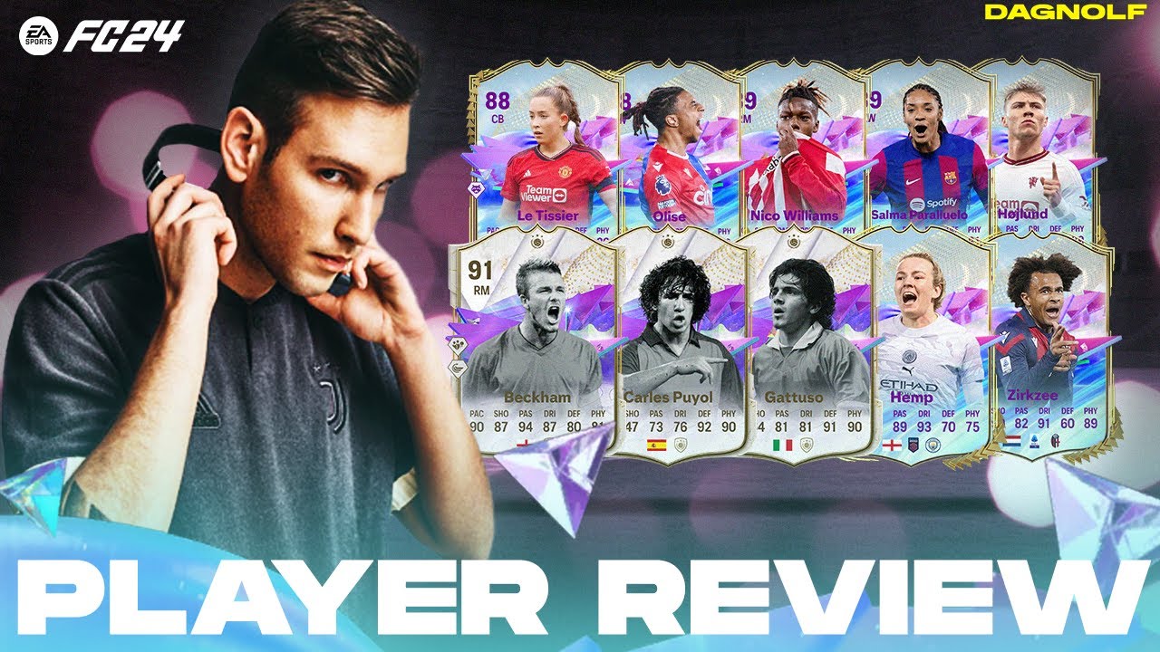 PUYOL 90 BECKHAM 91 GATTUSO 89 ZIRKZEE 88 HEMP 91 HOJLUND 89 PARALLUELO 89 WILLIAMS 89 ||| EA FC 24