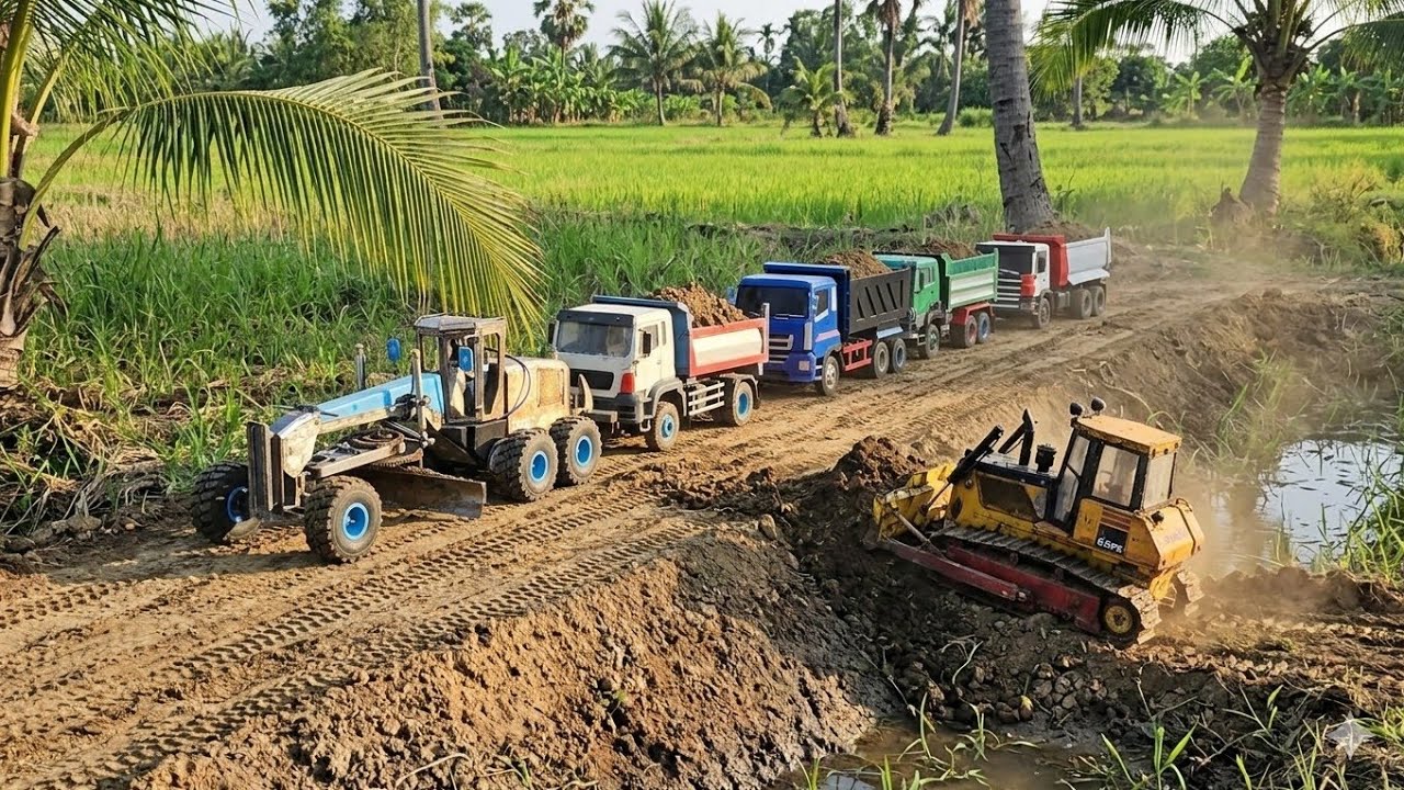 (Ep39)​New Grader Construction of a river crossing road with a truck Kamaz Hino Scaina shaman Dozer