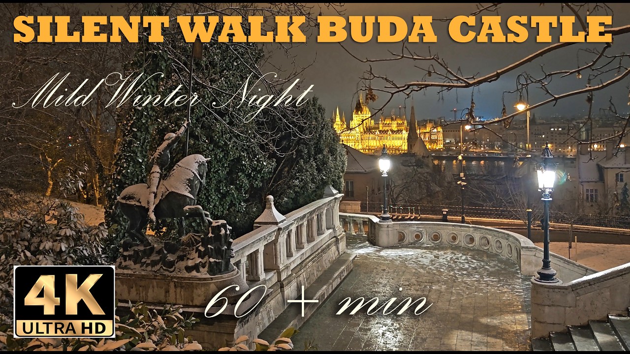 Buda Castle Night Walk - Mild Winter Evening in Budapest - 4K (City to Castle)