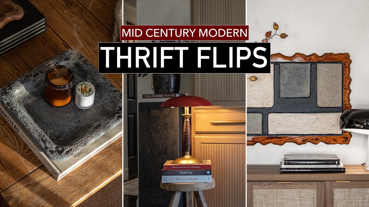 DIY&nbsp;Home&nbsp;Decor&nbsp;Thrift Flips || Mid Century Modern Table Lamp,&nbsp; Concrete Tray, Modern Wall Art