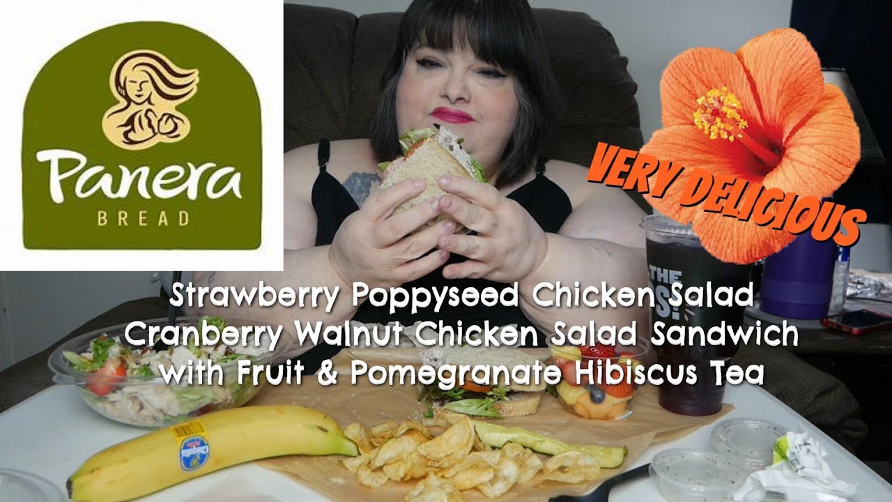 Panera Bread Cranberry Walnut Chicken Salad Sandwich & Strawberry Poppyseed Salad Mukbang