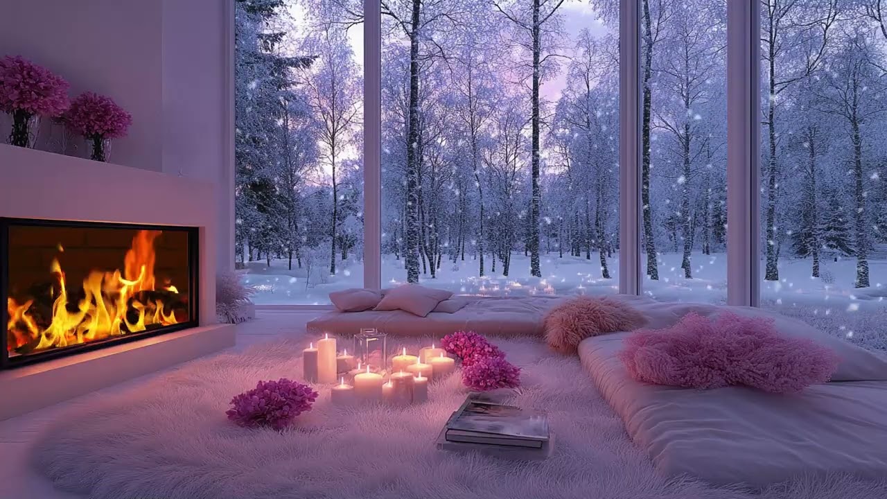 🔥🎼 Quiet Winter Piano Lounge | Piano Sounds & Fireplace Crackle | Focus Study Work Calm Sleep Relax
